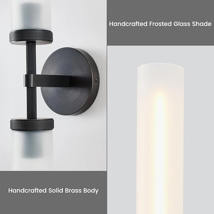 30" 2 Lights Hardwired Frosted Glass Bathroom Wall Sconces, Handmade Knurled Black Wall Light Fixture,Modern Vanity Light for Living Room,Hallway, Bedroom, Indoor Wall Lamp, Bulb Included
