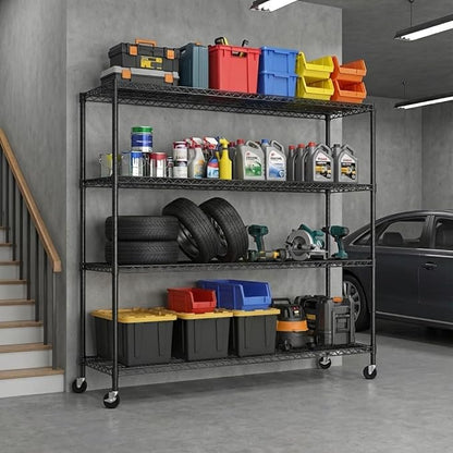 REIBII 75.6" H Storage Shelves Metal Shelving Unit with Wheels 55''W Garage Shelving Heavy Duty Wire Shelves for Storage Rack Adjustable Pantry Shelf Commercial Industrial Shelving,55.5''W X 24" D