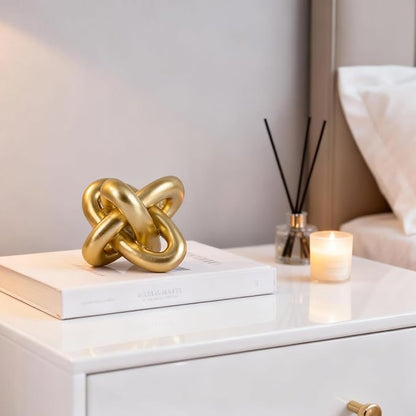 Golden Knot Statue, Three Knot Sculpture Home Decor Accents, Knot Sculptures and Statues for Rustic Coffee Table Living Room Dining Table Entryway Entrance Shelf Small Decorations and Accessories