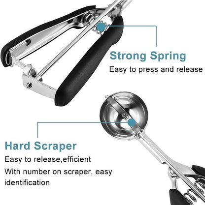 HOMURE H Cookie Scoop Set, Include 1 Tbsp/2 Tbsp/3 Tbsp, Cookie Dough Scoop, Cookie Scoops for Baking Set of 3, 18/8 Stainless Steel, Good Grip, Non-Slip, For Cookies Cupcake Muffin Ice Cream waffle