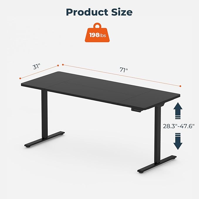 Dual Motor Standing Desk, Large Stand Up Desks, 71x31 Inches Electric Sit Stand Desks, 4 Memory Preset Adjustable Height Computer Table for Home Office with Splice Board (Black)