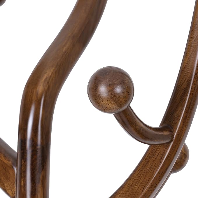 Bekrvio Wood Freestanding Coat Rack Coat Tree with Round Base, Walnut | Unique Coat Hanger Stand, Heavy Duty Standing Coat Rack, For Jacket, Hat, Bags For Entryway, Hallway, Bedroom, Apartment