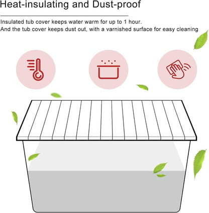 Bathtub Tray, Foldable Anti-dust Bathtub Cover Bath Insulation Cover, PVC Shutter Bath Lid Fit Most Tubs, Can Store Wine Glass, Books, Tablets, Cellphones