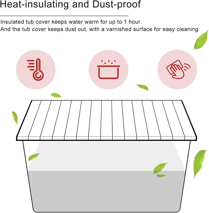 Bathtub Tray, Foldable Anti-dust Bathtub Cover Bath Insulation Cover, PVC Shutter Bath Lid Fit Most Tubs, Can Store Wine Glass, Books, Tablets, Cellphones (White, 150×70×0.6CM)