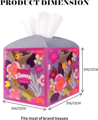 Tissue Box Cover Holder Square Tissue Cube Cover PU Leather Tissue Organizer with Bottom Belt for Bathroom, Tabletop, Car, Night Stands, Office, Home, Kitchen (1, Violet)