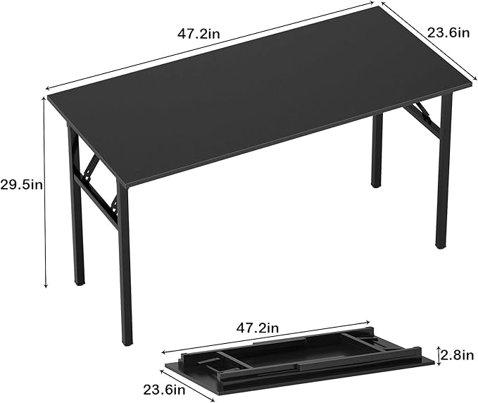 Need Folding Desk, 47 inch Large Computer Desk for Home Office, No Install Needed Study Student Writing Table Desk Workstation, Retro Black