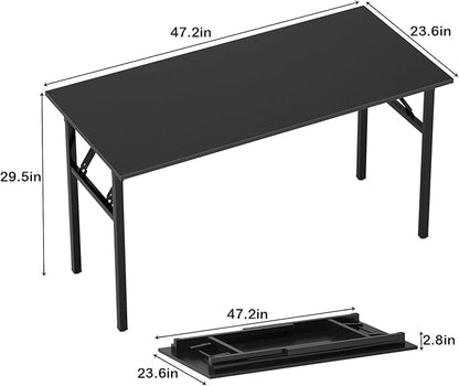 Need Folding Desk, 47 inch Large Computer Desk for Home Office, No Install Needed Study Student Writing Table Desk Workstation, Retro Black