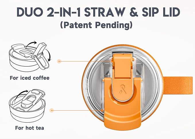 Meoky 24oz Travel Mug, Triple Insulated Stainless Steel Tumbler with Handle and 2-in-1 Straw and Sip Lid, 100% Leak Proof, Keeps Cold for 24 Hours or Hot for 8 Hours, Cupholder Friendly (Maple)