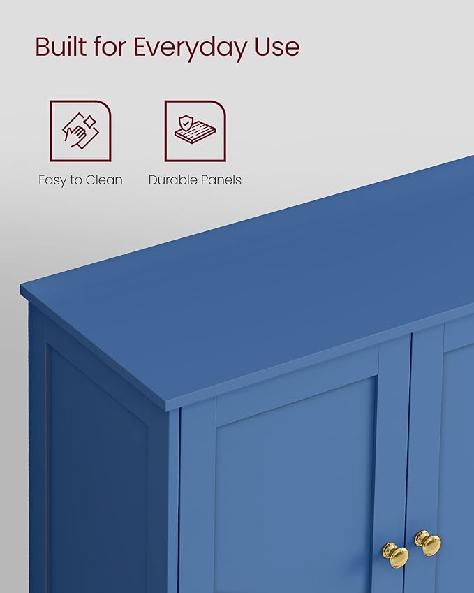 VASAGLE Floor Storage Cabinet, Shaker Cabinet with 2 Adjustable Shelves, 4 Doors, Tall Freestanding Organizer Unit, for Kitchen Bathroom Living Room, Bijou Blue UBBC553QE01S