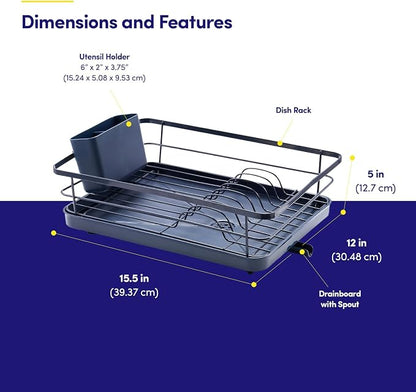 Dish Drying Rack 3 Piece Dish Drainer with Drainboard Set for Kitchen Counter – Dish Rack with Removable Utensil Holder & Swivel Spout for Countertop – DishRack for Plates, Cups & More, Navy