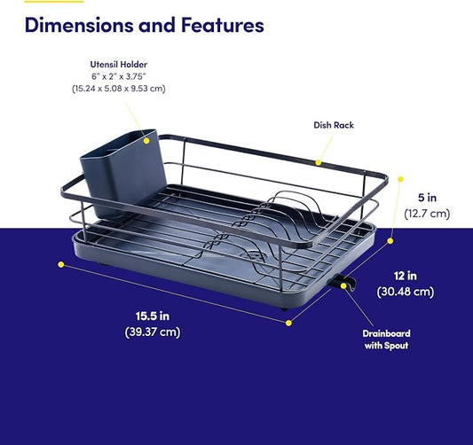 Dish Drying Rack 3 Piece Dish Drainer with Drainboard Set for Kitchen Counter – Dish Rack with Removable Utensil Holder & Swivel Spout for Countertop – DishRack for Plates, Cups & More, Navy
