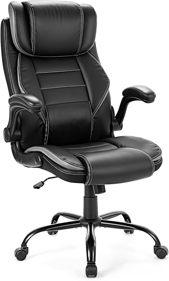 Big and Tall Executive Office Chair 400lbs for Heavy People, Ergonomic Computer Desk Chair with Lumbar Support & Adjustable Headrest, Comfy High Back Leather Office Chairs for Back Pain Relief, Grey