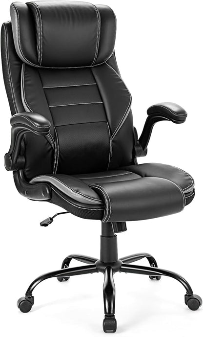 Big and Tall Executive Office Chair 400lbs for Heavy People, Ergonomic Computer Desk Chair with Lumbar Support & Adjustable Headrest, Comfy High Back Leather Office Chairs for Back Pain Relief, Grey