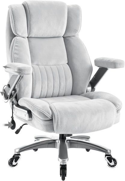 650LBS Fabric Heavy Duty Executive Office Chair with 5D Flip Arms and Pocket Spring Cushion, Ergonomic Big and Tall Desk Chair with Lumbor Support,High Back Cloth Computer Chair (Fabric Grey)