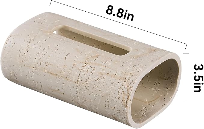 Natural Travertine Textures Tissue Box Holder Rectangle, Resin Facial Tissue Holder Cover, Decorative Bulk Tissue Paper Dispenser for Bathroom Kitchen Bedroom Living Room Office (Beige)