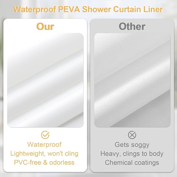 3 in 1 Long Brown Shower Curtain Set-72 W x 78 H, Modern Waffle and PEVA Liner Set with 12 Stainless Steel Hooks, Waterproof Fabric for Bathroom
