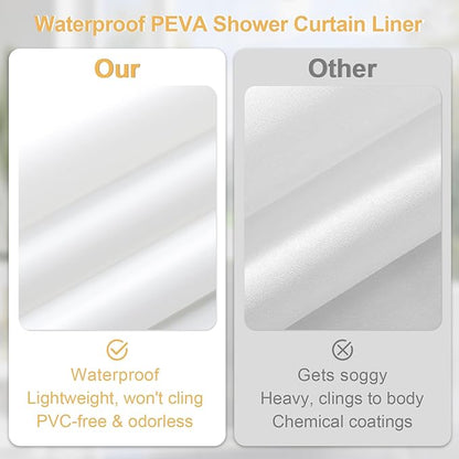 3 in 1 Extra Long Blush Pink Shower Curtain Set-72 W x 84 H, Modern Waffle and PEVA Liner Set with 12 Stainless Steel Hooks, Waterproof Fabric for Bathroom