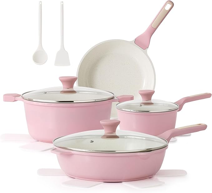 SENSARTE Nonstick Ceramic Cookware Set Large 13-Piece, Healthy Pots and Pans Set Dishwasher Safe, Non-toxic Kitchen Cooking Set with Stay-Cool Handles, Induction Compatible, PFAS Free, Green