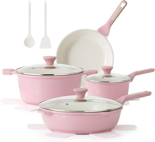 SENSARTE Nonstick Ceramic Cookware Set Large 13-Piece, Healthy Pots and Pans Set Dishwasher Safe, Non-toxic Kitchen Cooking Set with Stay-Cool Handles, Induction Compatible, PFAS Free, Green