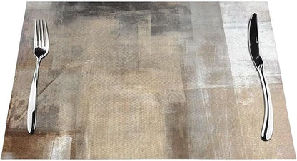 Placemats Set of 4 Taupe Grey Brown Place Mats Beige Ombre Modern Rustic Woven Table Mats Washable Abstract Art Print PVC Placemat for Dining Kitchen Decor Indoor Outdoor, 12 x 18 Inch