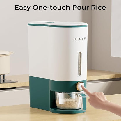 UFORU Rice Dispenser, Rice Storage Container with Measuring Cup for Kitchen Pantry Household, Cereal Dry Food Storage Containers Airtight, Sealed Moisture Proof (Green 22 Lbs)