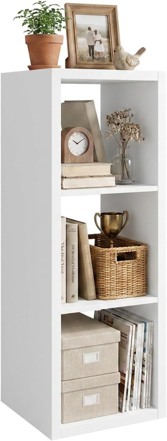 WannabeMyself【2026 Wooden Thick Frame】 3 Cube Storage Organizer with Anti-Tipping Kits, Reversible Open Back Book Shelf,Bookcase for Living Room,Bedroom,Entrance Hall,Office,11.6×36.3×13.1,White