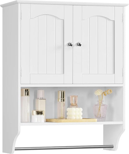 Iwell Bathroom Wall Cabinet, Over The Toilet Storage Cabinet with Towel Rack & Adjustable Shelf, Medicine Cabinet for Bathroom, White