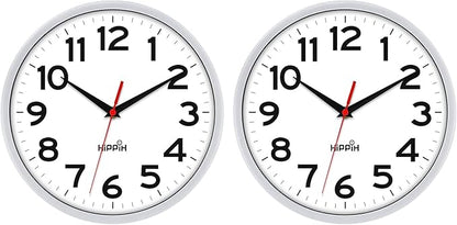 HIPPIH Wall Clock 2 Pack, 10 Inch Modern Wall Clocks Battery Operated, Non Ticking Silent Clock, Simple Small Analog Clocks for Living Room, Bedroom, School, Office Decor, Silver