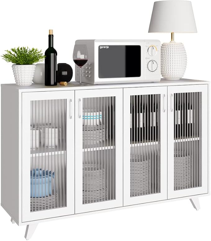 Panana Kitchen Buffet Server Table Accent Sideboard Cupboard Server Buffet Console Table with Doors Cabinet (49inch, White)