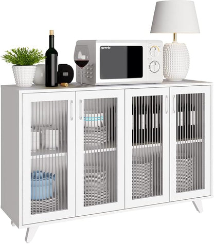 Panana Kitchen Buffet Server Table Accent Sideboard Cupboard Server Buffet Console Table with Doors Cabinet (49inch, White)
