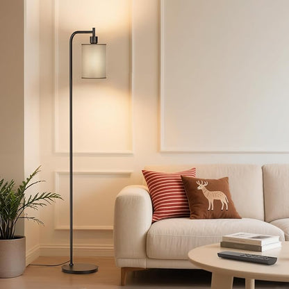 Floor Lamp with Linen Shade, Dimmable Tall Standing Lamp with Remote Control & 3 Color Temperatures, Modern Floor Lamps for Living Room Bedroom Office Corner, 9W LED Bulb Included