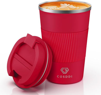 CS COSDDI 12 oz Stainless Steel Vacuum Insulated Tumbler - Coffee Travel Mug Spill Proof with Lid - coffee Cup for Keep Hot/Ice Coffee,Tea and Beer (Red)
