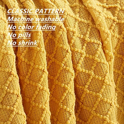 CREVENT Knitted Decorative Throw Blanket for Couch Sofa Chair Bed，Soft Warm Cozy Light Weight for Spring Summer (50''X60'' Mustard Yellow)