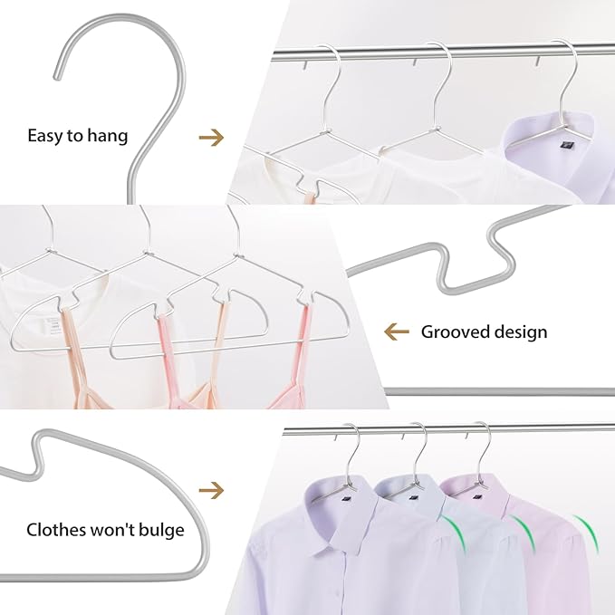 30 Pack Aluminum Hangers - Silver Skirt, Heavy Duty Standard, Suit, Dress, and Wedding Hangers