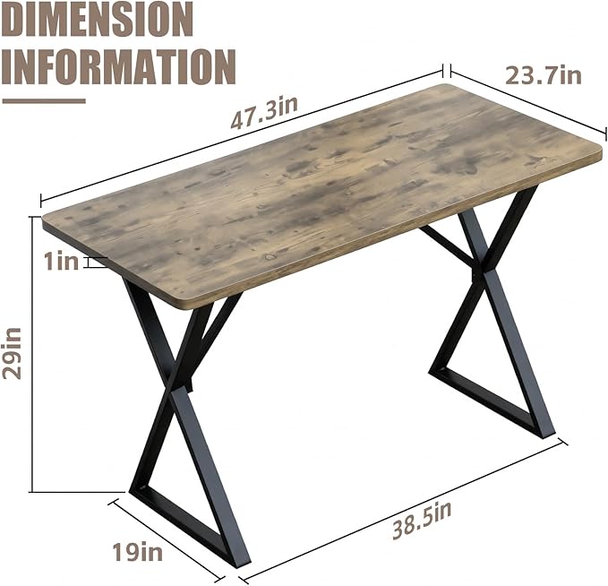 Heavy Duty Office Desk Industrial Grade Computer Desk with 1" Thick Desktop & 1 mm Reinforced Metal Frame Sturdy Workstation for Home Office Gaming Dorm 47.2" W x 23.7" D x 29" H