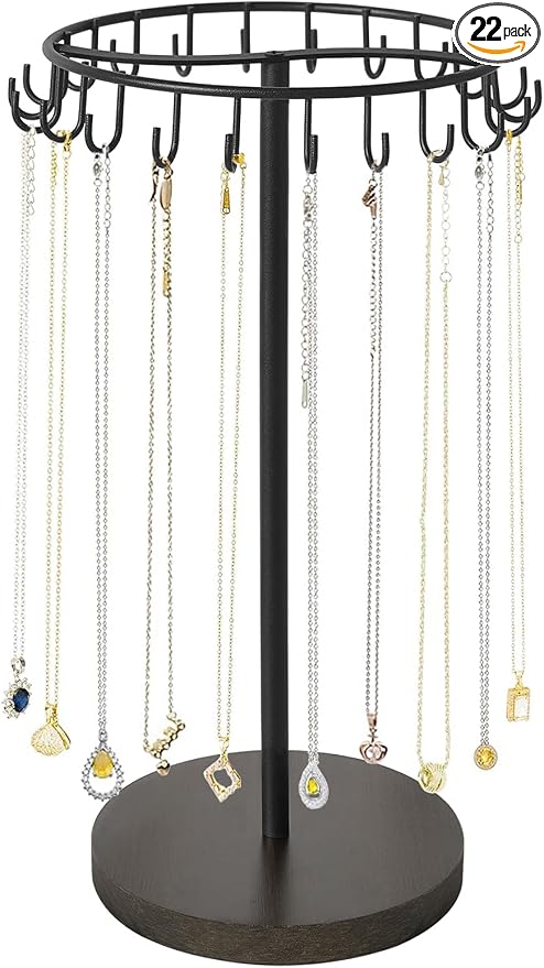 Mkono Necklace Holder Metal Jewelry Display Stand Necklace Organizer with 22 Hooks for Storage and Hanging Bracelet Keychain Home Room Decor for Women,Black