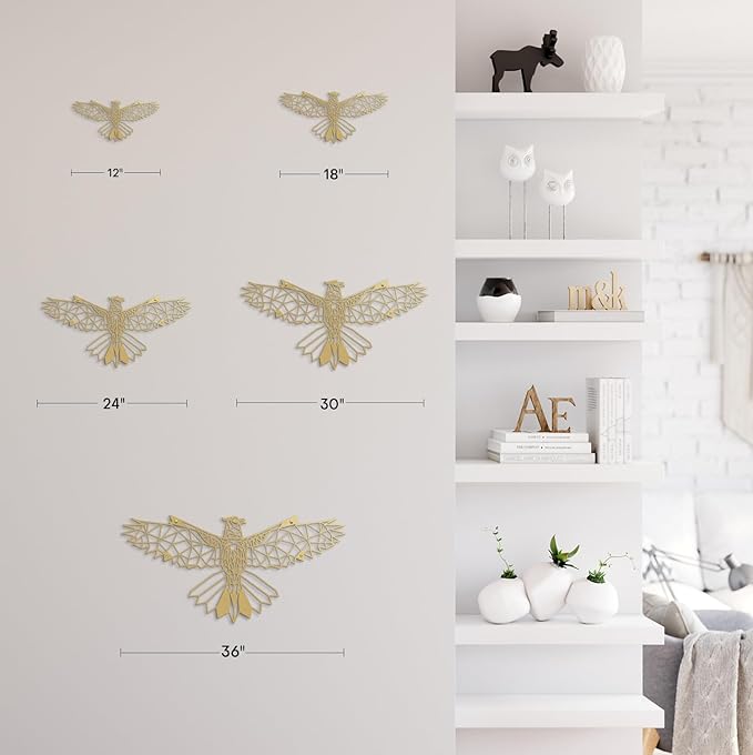 SIGNLEADER Metal Wall Art Decor Eagle Strikes the Sky Modern Abstract Wall Sculpture Hangings Home Decoration for Living Room, Bedroom, Bathroom, Kitchen, Outdoor - 18" Gold