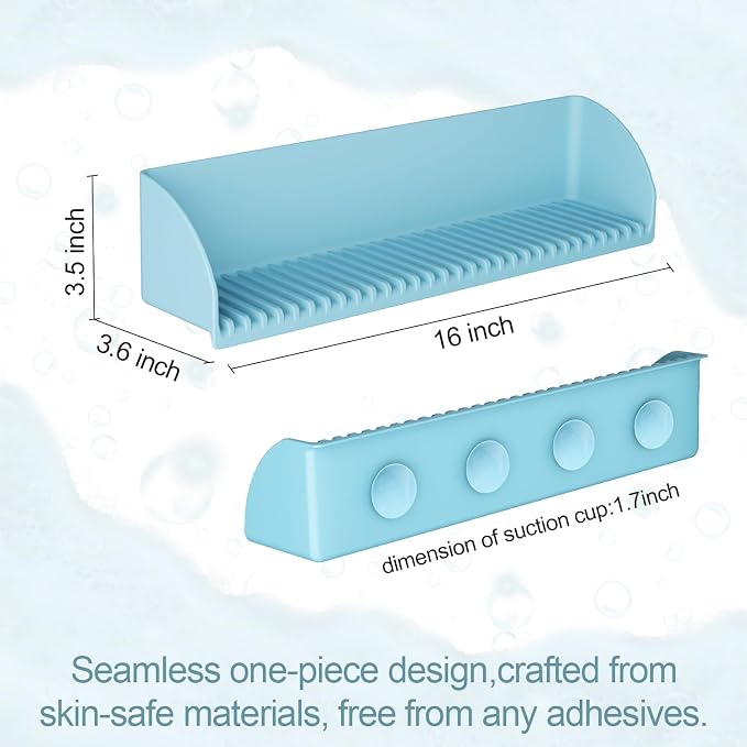 Roslim Bathtub Splash Guard for Tub - Silicone Water Splash Guard with 4 Suction Cups, Bath Toy Holder, Bathtub Play Shelf for Bathing, Bathtub Side Suction Tray, 1Pack, Blue
