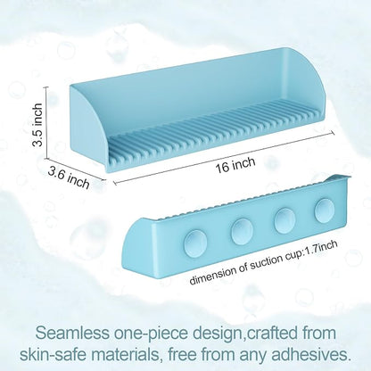 Roslim Bathtub Splash Guard for Tub - Silicone Water Splash Guard with 4 Suction Cups, Bath Toy Holder, Bathtub Play Shelf for Bathing, Bathtub Side Suction Tray, 1Pack, Blue
