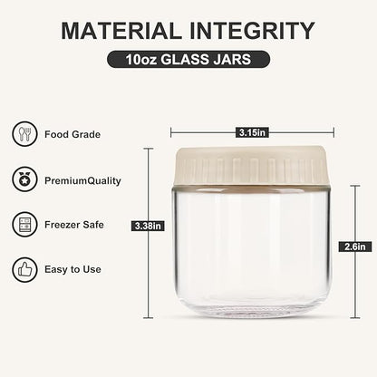 SHOWIN Overnight Oats Containers with Lids, 10oz Glass Jars with Lids 2 pcs, Apricot, Wide Mouth Mason jars for Salad, Yogurt, Snacks, Meal Prep