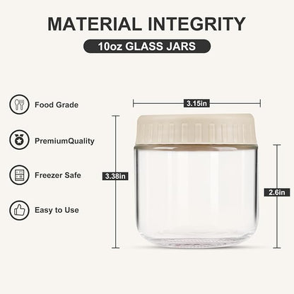SHOWIN Overnight Oats Containers with Lids, 10oz Glass Jars with Lids 8 pcs, Apricot, Wide Mouth Mason jars for Salad, Yogurt, Snacks, Meal Prep