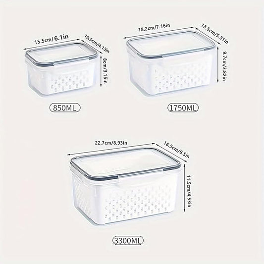 3pcs 4 in 1 Fruit Containers for Fridge with Removable Colanders and Lids, Airtight Storage Container to Keep Fruits, Vegetables, Berry, Meat Fresh Longer, Dishwasher & Microwave Safe
