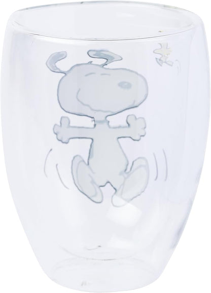 Silver Buffalo Peanuts 2 Piece Double Walled Glass Set Featuring Snoopy, Woodstock, and Charlie Brown, 12.5 Ounces