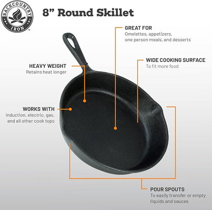 8 Inch Round Medium Pre-Seasoned Cast Iron Skillet