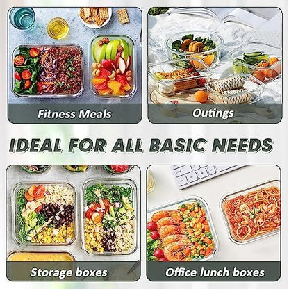 VERONES 12 Packs Glass Food Storage Containers Set, Airtight Glass Lunch Containers, Glass Meal Prep Containers with Lids,Exclusive of BPA, for Microwave, Oven, Freezer & Dishwasher Friendly,White