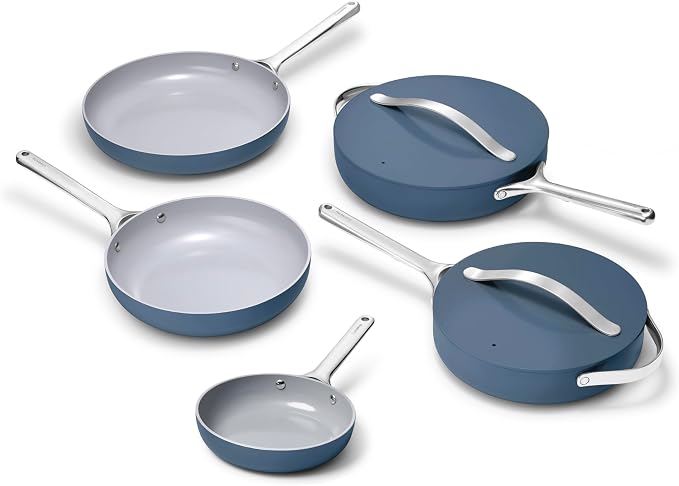 Caraway 8in + 10in Fry + 12in Fry Set (no lids) + 3Qt+ 4.5Qt Saute Duo Navy