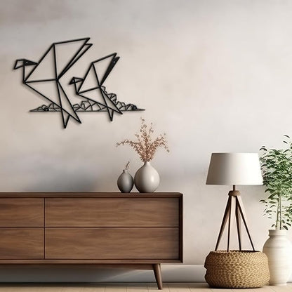 SIGNLEADER Metal Wall Art Decor Origami Birds in Flight Modern Abstract Wall Sculpture Hangings Home Decoration for Living Room, Bedroom, Bathroom, Kitchen, Outdoor - 18" Black