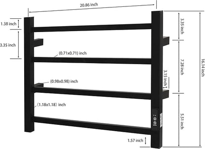 KEG Towel Warmer 4 Bars for Bathroom Wall Mounted Bath Towel Heater Hardwired and Plug-in with Built-in Timer Matte Black