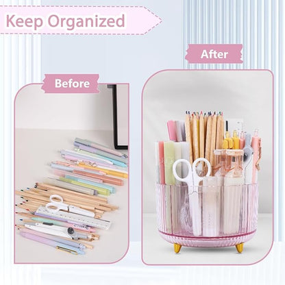 SKYDUE Rotating Pencil Pen Holder, Pen Organizer with 5 Slots - Aesthetic Desk Organizer and Accessories for School, Home, Office Supplies