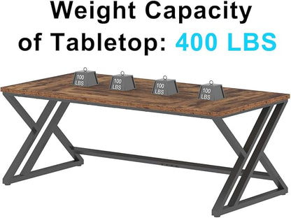 LVB 70.8" Computer Desk, Industrial Extra Long Wood Home Office Desk, Large Rustic Modern Metal Workstation Pc Study Writing table, Dual monitor Double Work Executive Desk for Two Person, Rustic Brown